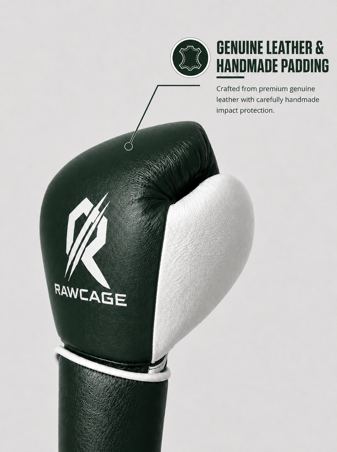 LIMITED EDITION RAWCAGE PHANTOM GREEN MAKARI COWHIDE LEATHER BOXING GLOVES