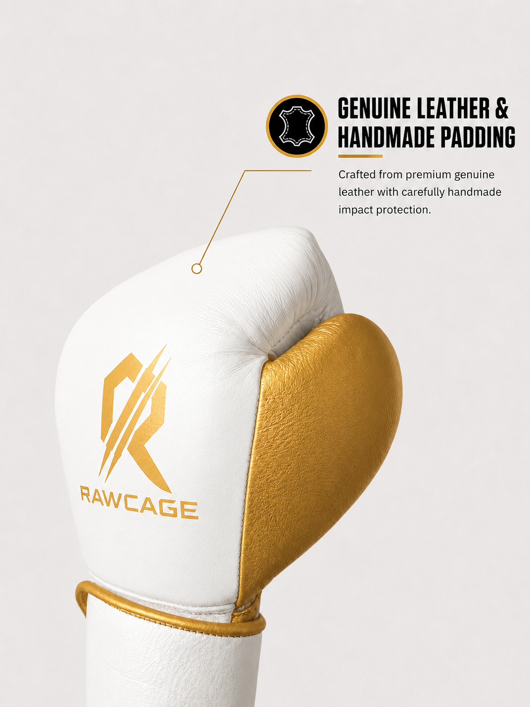 RAWCAGE IMPERIAL GOLD MAKARI COWHIDE LEATHER BOXING GLOVES