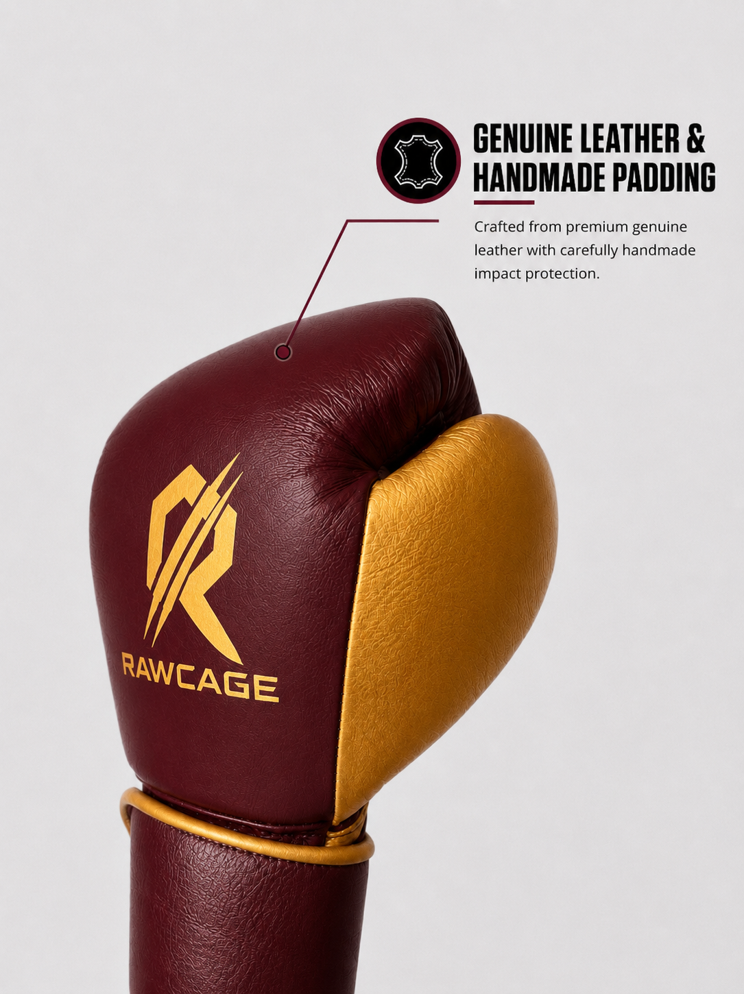 RAWCAGE ROYAL MAROON MAKARI COWHIDE BOXING LEATHER GLOVES