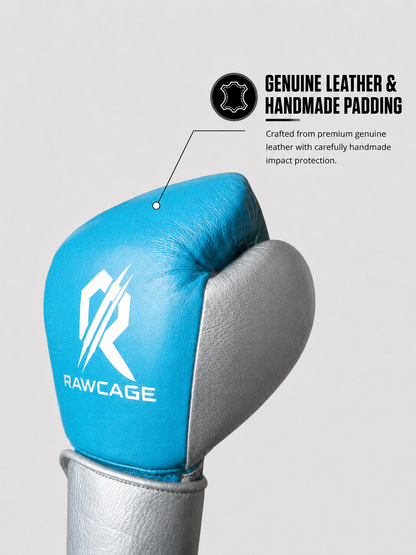 RAWCAGE SKY BLUE MAKARI COWHIDE LEATHER BOXING GLOVES