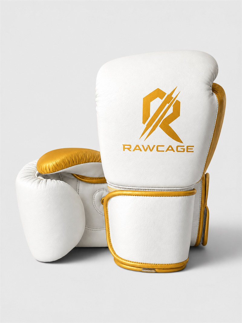 RAWCAGE IMPERIAL GOLD MAKARI COWHIDE LEATHER BOXING GLOVES
