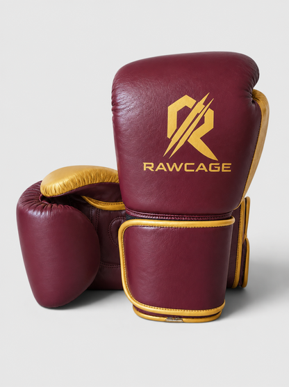 RAWCAGE ROYAL MAROON MAKARI COWHIDE BOXING LEATHER GLOVES