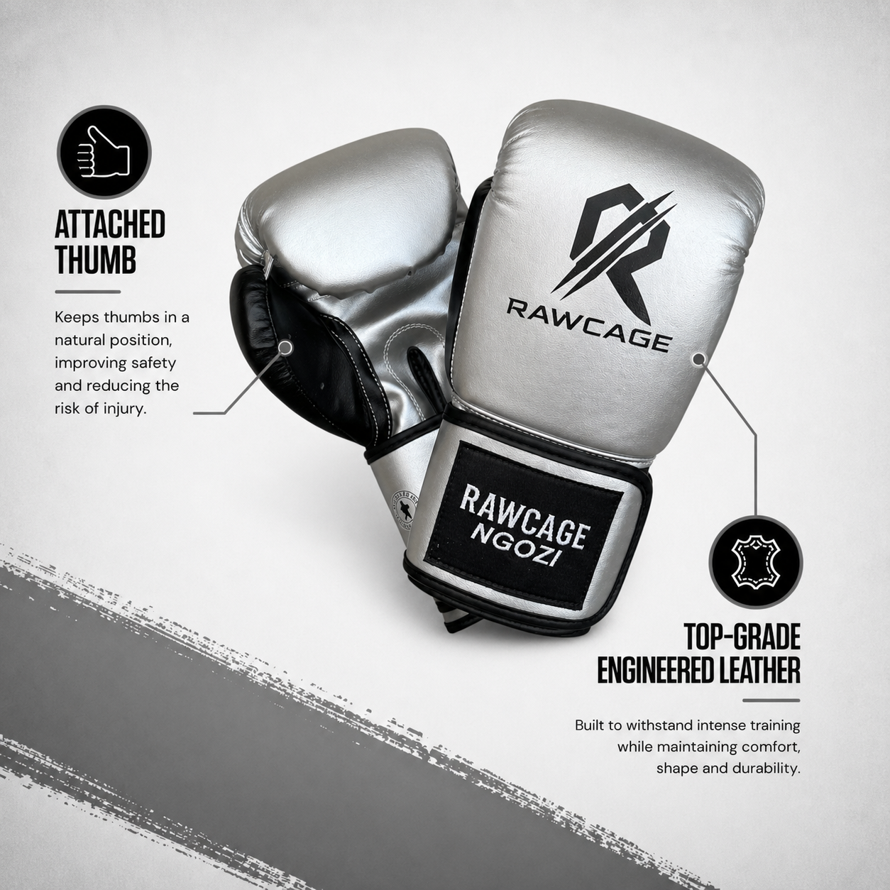 RAWCAGE SILVER NGOZI SPARRING BOXING GLOVES