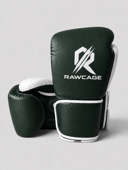 LIMITED EDITION RAWCAGE PHANTOM GREEN MAKARI COWHIDE LEATHER BOXING GLOVES