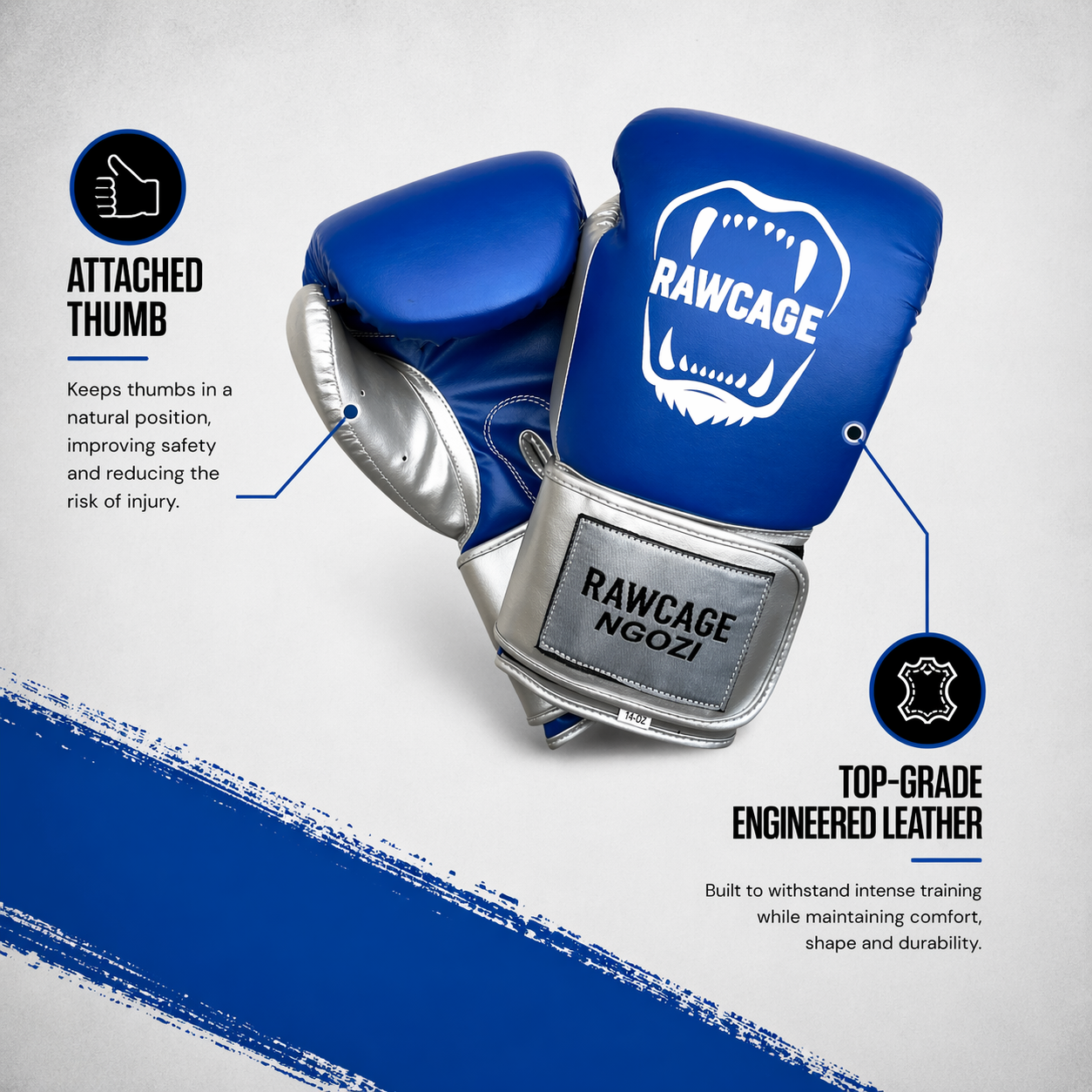 RAWCAGE BLUE NGOZI SPARRING BOXING GLOVES