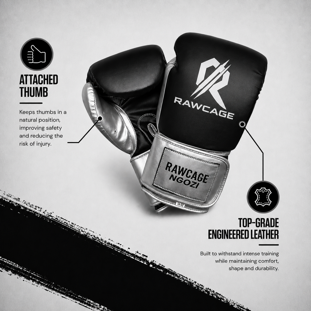 RAWCAGE BLACK NGOZI SPARRING BOXING GLOVES