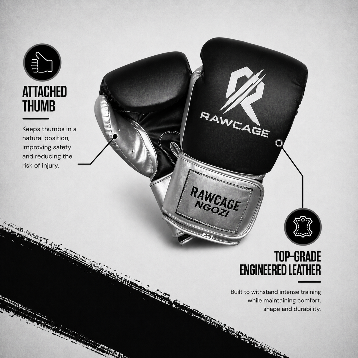 RAWCAGE BLACK NGOZI SPARRING BOXING GLOVES