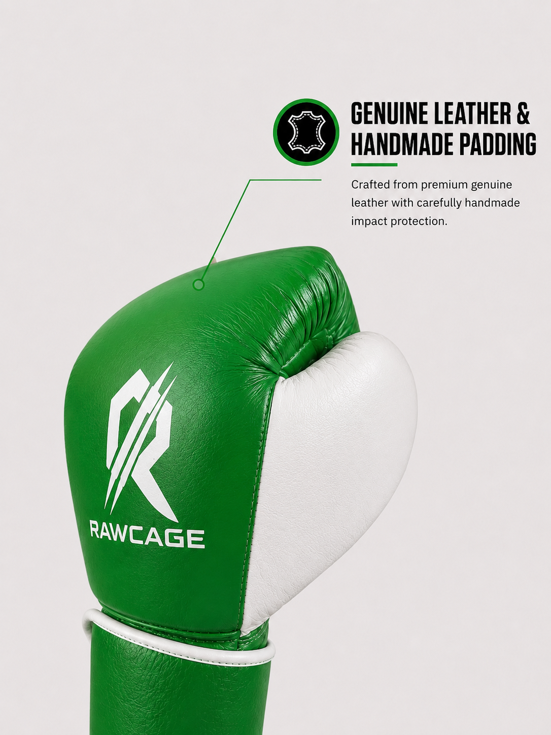 RAWCAGE EVERGREEN MAKARI COWHIDE LEATHER BOXING GLOVES