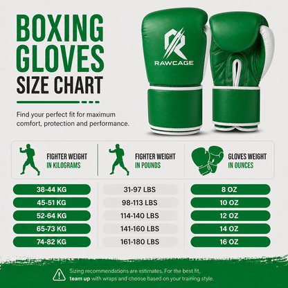 RAWCAGE EVERGREEN MAKARI COWHIDE LEATHER BOXING GLOVES