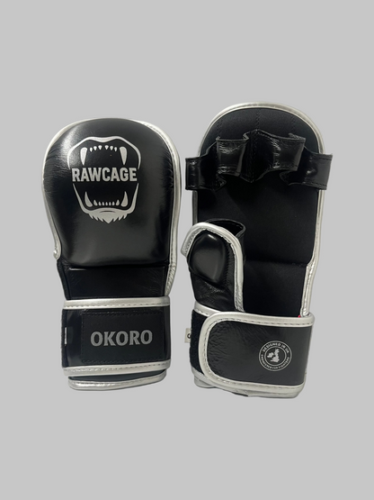 RAWCAGE OKORO Cowhide Leather MMA Gloves BLACK/SILVER
