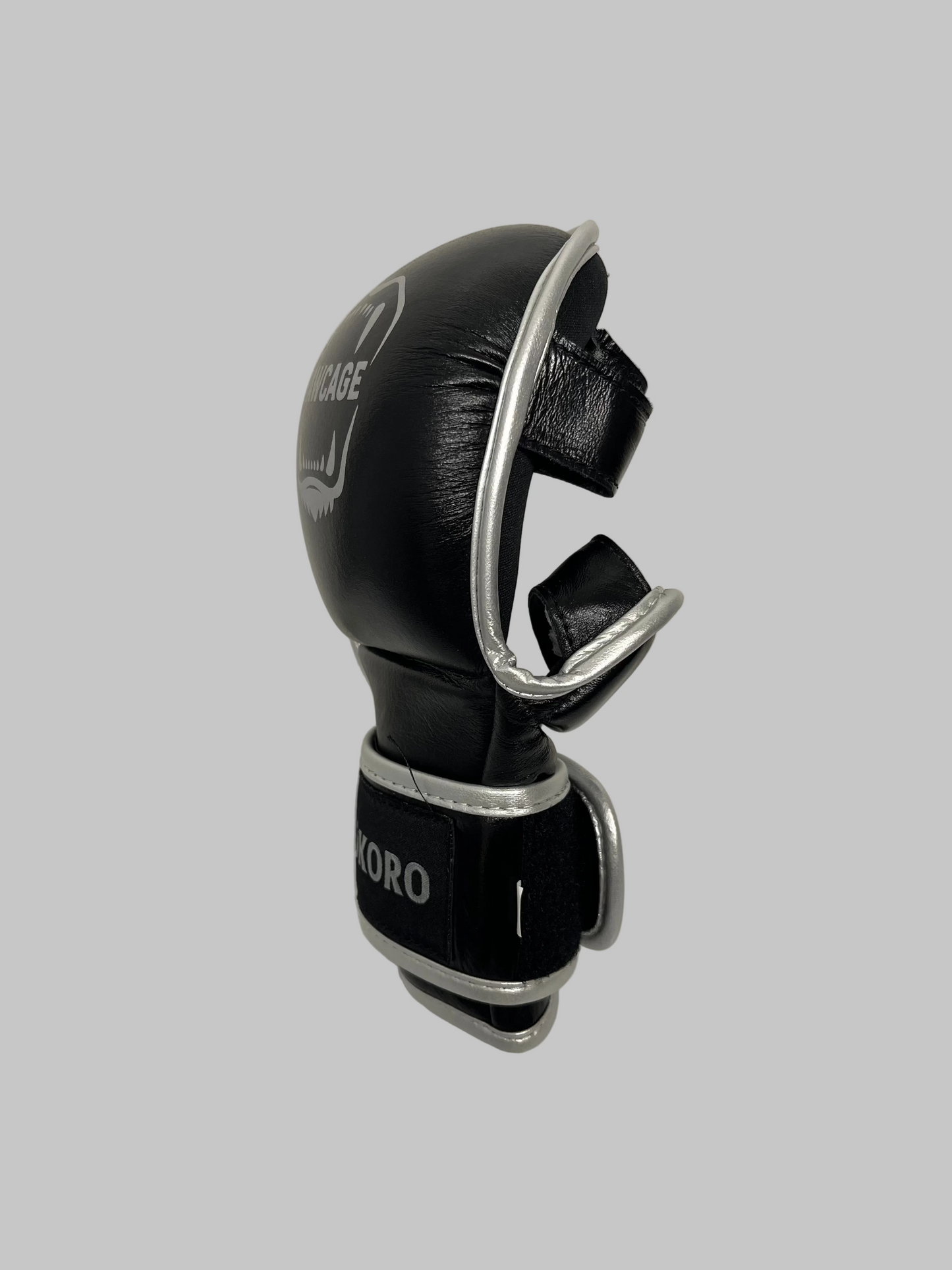RAWCAGE OKORO Cowhide Leather MMA Gloves BLACK/SILVER