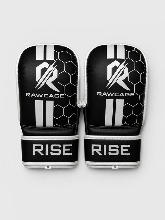 RAWCAGE RISE MMA SPARRING GLOVES BLACK/SILVER